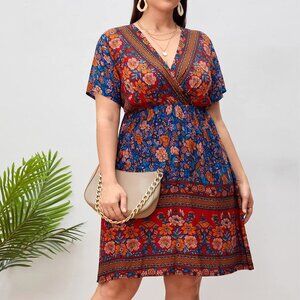 Plus Size Women's Dress Loose For V-neck